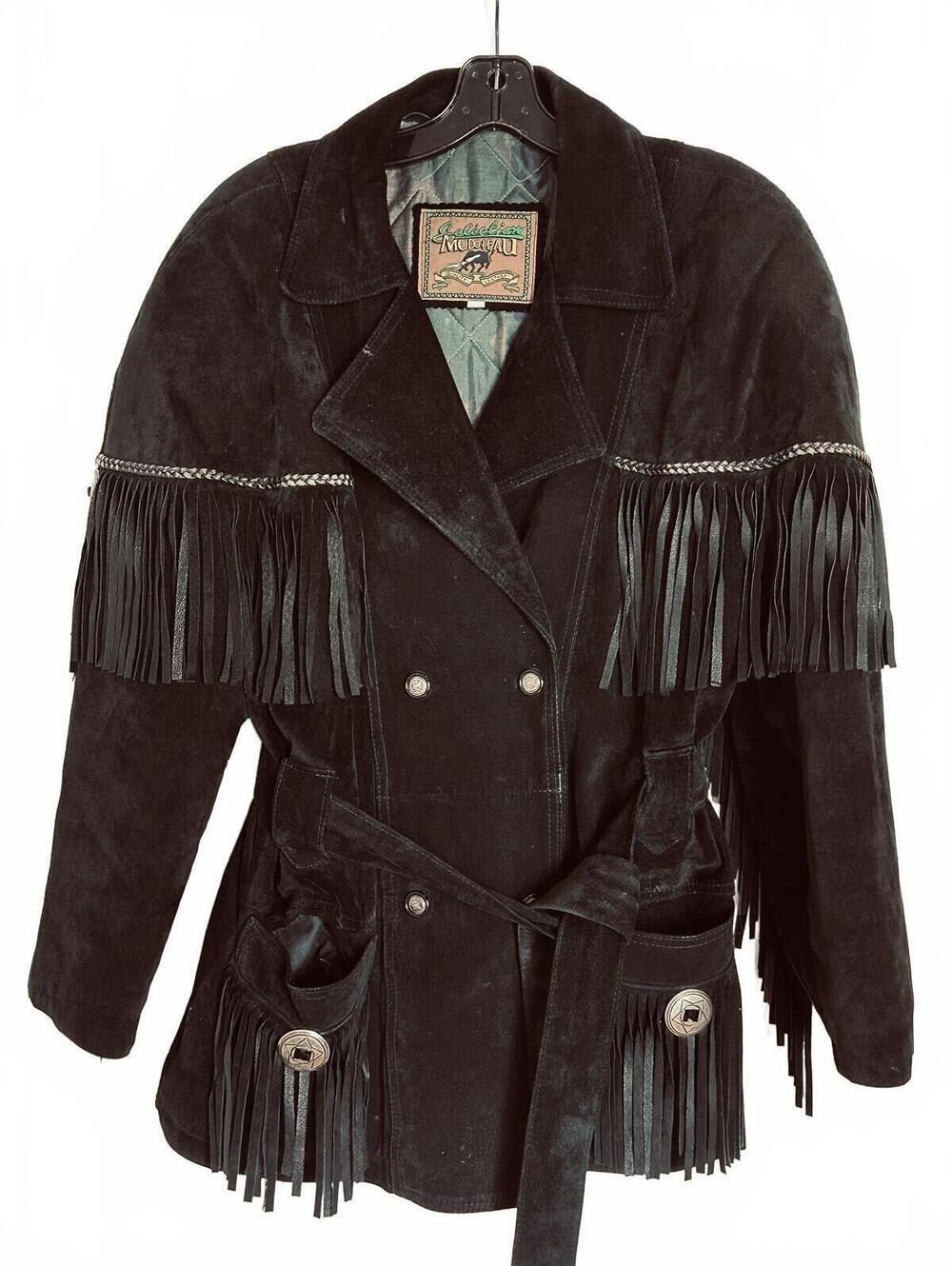 Modo.Peau VTG Black Fringe Suede Quilted Western Jacket Double Breasted - 10 EUC